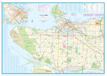 Vancouver and Greater Vancouver Road and Physical Travel Reference Map British Columbia, Canada.