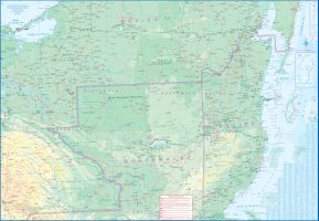 Yucatan Peninsula, Road and Physical Travel Reference Map, Mexico.