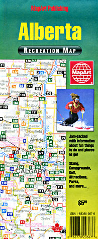 Alberta Recreation Road and Tourist Map, Canada.