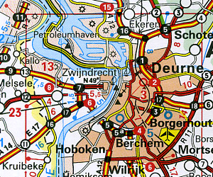 Belgium and Luxembourg, Road and Shaded Relief Tourist Map.