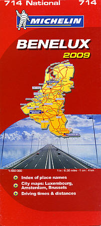Benelux (Belgium, Netherlands, Luxembourg) Road and Shaded Relief Tourist Map.