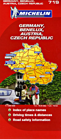 Austria, Germany, and Benelux, Road and Tourist Map.