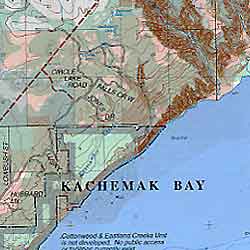 Kachemak Bay State Park, Road and Recreation Map, Alaska, America.