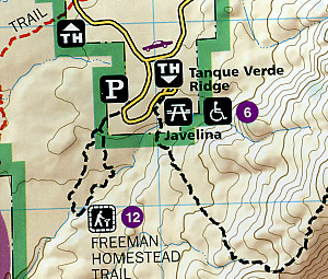 Saguaro National Park, Road and Topographic Tourist Map.