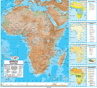 Africa Advanced Physical "Classroom" WALL Map On Roller with Back Board.