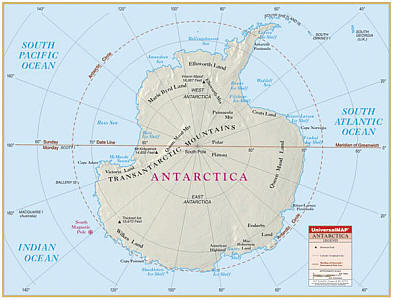 Antarctica Primary "Classroom" WALL Map Railed.
