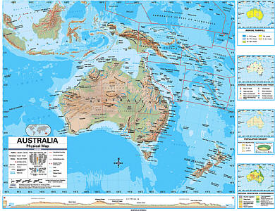 Australia Advanced Physical "Classroom" WALL Map On Roller with Back Board.