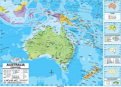 Australia Advanced Political "Classroom" WALL Map On Roller with Back Board.