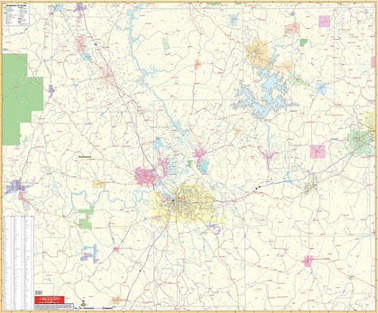 Montgomery and Vicinity WALL Map, Alabama, America.