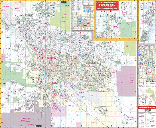 Tucson WALL Map Arizona, America.