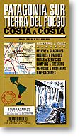 Patagonia Sur and Tierra Del Fuego (From The Argentine Coast to the Chilean Coast), Road and Topographic Travel Tourist Map, Argentina.